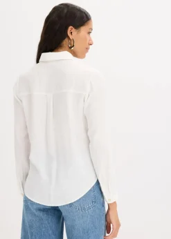 bonprix Blusen & Tuniken|Bekleidung·Jacken & Mäntel^Bluse mit Wickel-Detail aus strukturiertem Material wollweiß