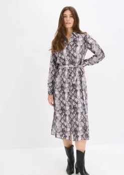 bonprix Bekleidung·Pullover & Strickjacken|Kleider^Blusenkleid graubraun schlange bedruckt