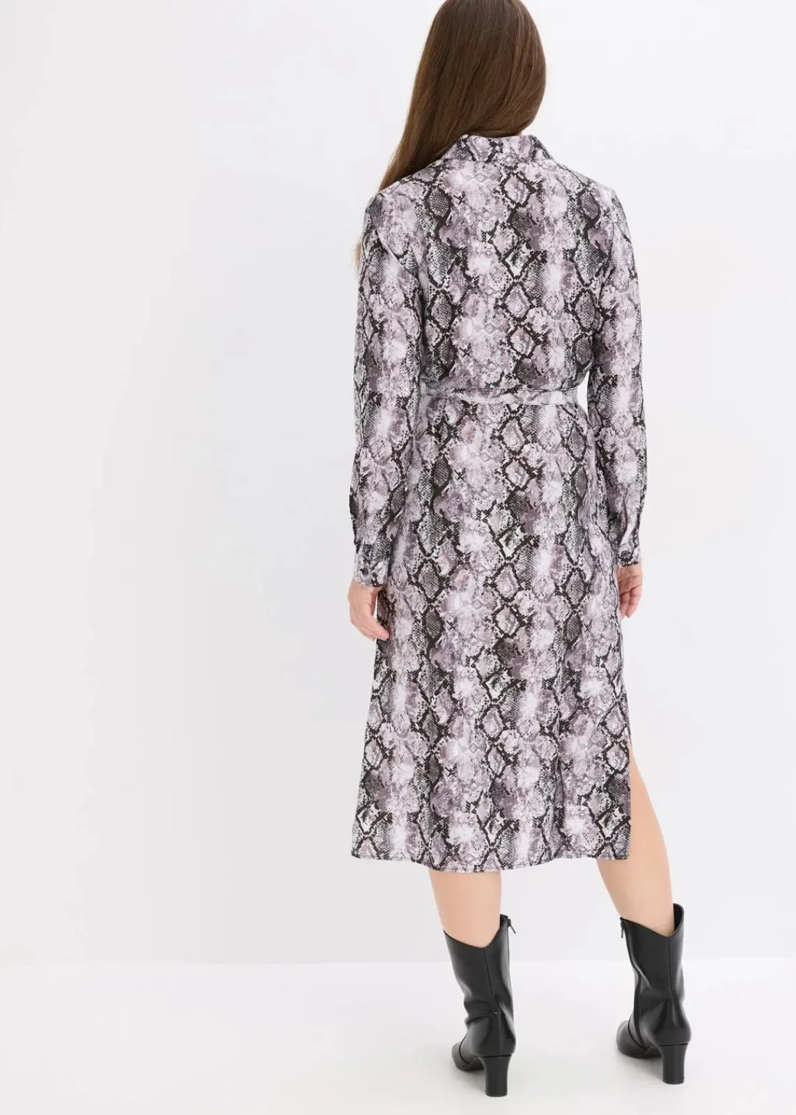 bonprix Bekleidung·Pullover & Strickjacken|Kleider^Blusenkleid graubraun schlange bedruckt