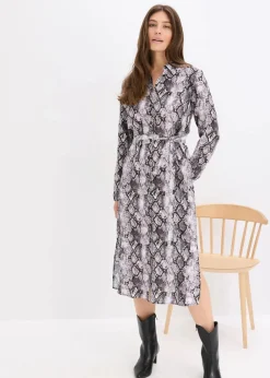 bonprix Bekleidung·Pullover & Strickjacken|Kleider^Blusenkleid graubraun schlange bedruckt