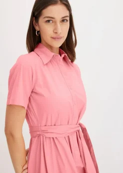 bonprix Bekleidung·Pullover & Strickjacken|Kleider^Blusenkleid aus elastischem Baumwoll-Mix softrosa