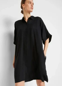 bonprix Bekleidung·Pullover & Strickjacken|Nachhaltigere Materialien^Blusenkleid aus feiner Viskose schwarz