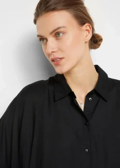 bonprix Bekleidung·Pullover & Strickjacken|Nachhaltigere Materialien^Blusenkleid aus feiner Viskose schwarz