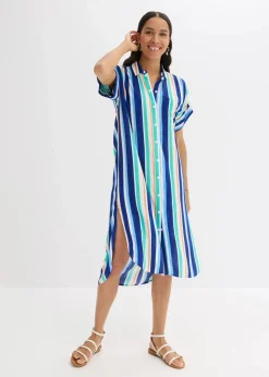 bonprix Kleider|Nachhaltigere Materialien^Blusenkleid aus fließender Viskose arktikblau/hellblau/weiß gestreift