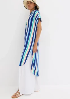 bonprix Kleider|Nachhaltigere Materialien^Blusenkleid aus fließender Viskose arktikblau/hellblau/weiß gestreift
