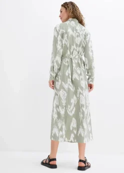 bonprix Kleider|Bekleidung·Pullover & Strickjacken^Blusenkleid aus fließender Viskose seegras/wollweiß bedruckt