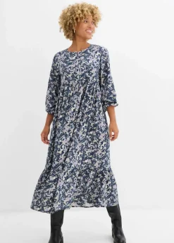 bonprix Kleider|Nachhaltigere Materialien^Blusenkleid aus fließender Viskose eisblau geblümt