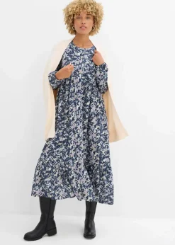 bonprix Kleider|Nachhaltigere Materialien^Blusenkleid aus fließender Viskose eisblau geblümt
