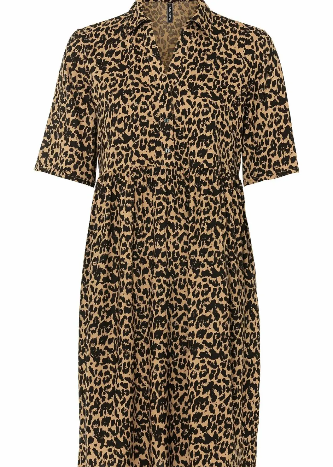 bonprix Kleider|Nachhaltigere Materialien^Blusenkleid aus fließender Viskose eiskaffee / schwarz leo bedruckt
