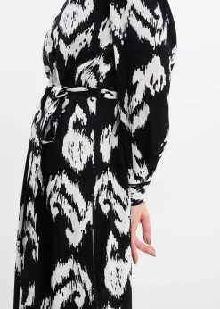 bonprix Bekleidung·Pullover & Strickjacken|Kleider^Blusenkleid aus fließender Viskose schwarz/wollweiß bedruckt