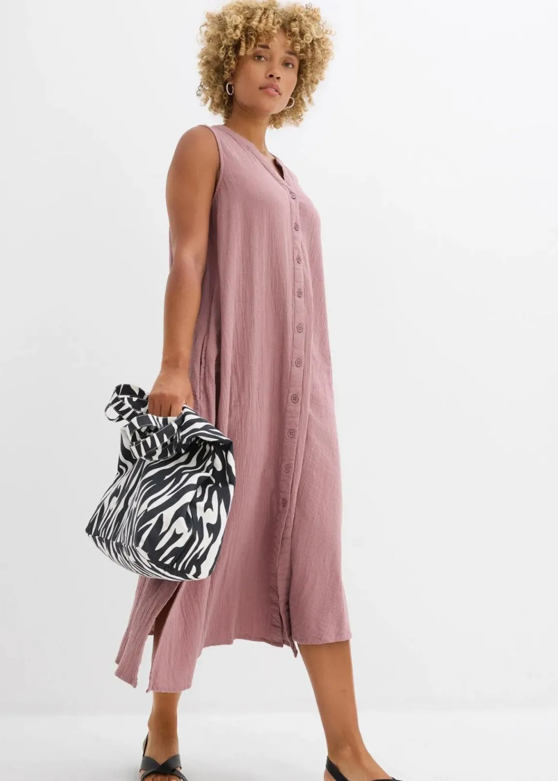 bonprix Kleider^Blusenkleid aus Musselin matt violett