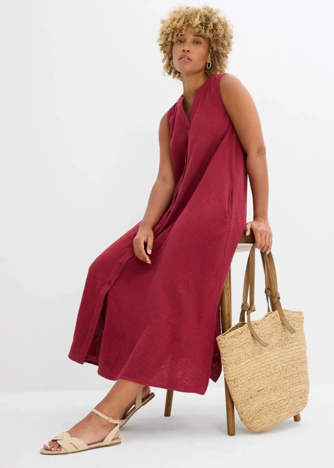 bonprix Kleider^Blusenkleid aus Musselin pflaumenrot
