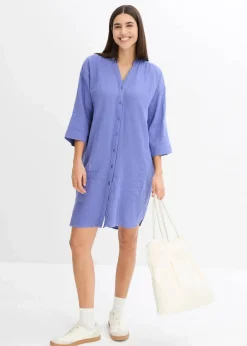bonprix Kleider|Bekleidung·Pullover & Strickjacken^Blusenkleid aus Musselin lilablau