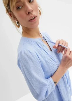 bonprix Kleider|Bekleidung·Pullover & Strickjacken^Blusenkleid aus reiner Baumwolle perlblau