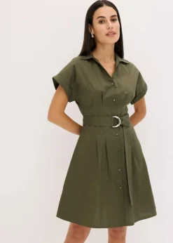 bonprix Kleider|Bekleidung·Pullover & Strickjacken^Blusenkleid aus reiner Baumwolle dunkeloliv