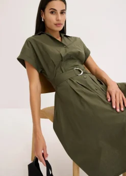 bonprix Kleider|Bekleidung·Pullover & Strickjacken^Blusenkleid aus reiner Baumwolle dunkeloliv