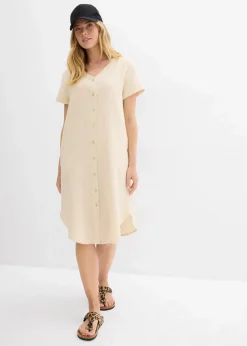 bonprix Kleider|Bekleidung·Pullover & Strickjacken^Blusenkleid aus softem Musselin hellsand