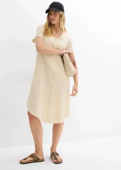 bonprix Kleider|Bekleidung·Pullover & Strickjacken^Blusenkleid aus softem Musselin hellsand