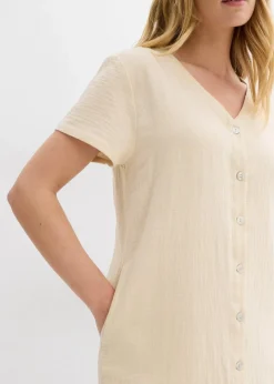 bonprix Kleider|Bekleidung·Pullover & Strickjacken^Blusenkleid aus softem Musselin hellsand