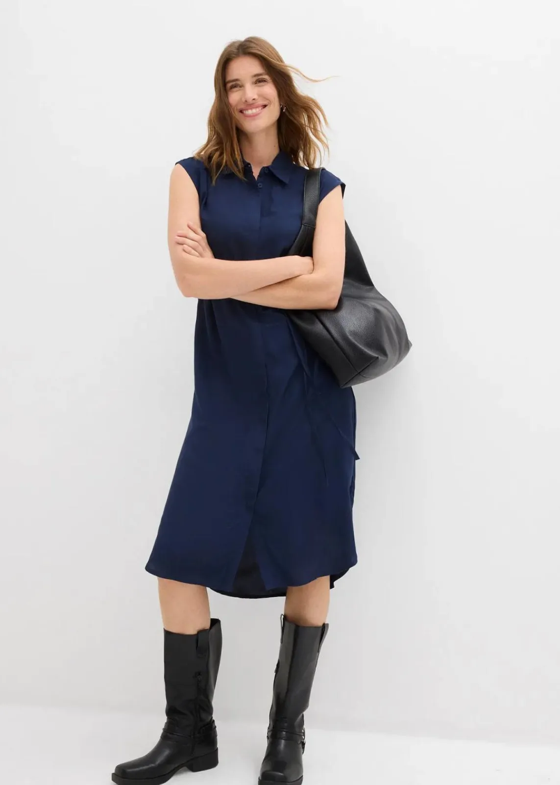 bonprix Bekleidung·Pullover & Strickjacken|Kleider^Blusenkleid aus weicher Viskose dunkelblau