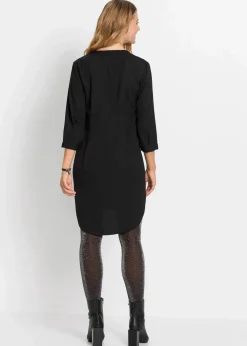 bonprix Bekleidung·Pullover & Strickjacken|Nachhaltigere Materialien^Blusenkleid mit kurzer Knopfleiste schwarz