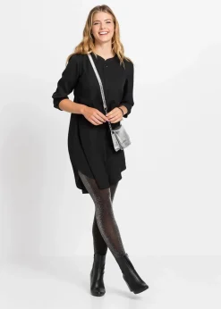 bonprix Bekleidung·Pullover & Strickjacken|Nachhaltigere Materialien^Blusenkleid mit kurzer Knopfleiste schwarz