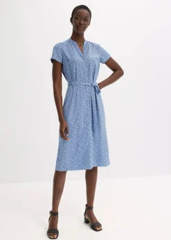 bonprix Kleider|Bekleidung·Pullover & Strickjacken^Blusenkleid mit Pünktchen mittelblau/dunkelblau gepunktet