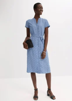bonprix Kleider|Bekleidung·Pullover & Strickjacken^Blusenkleid mit Pünktchen mittelblau/dunkelblau gepunktet
