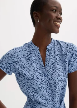 bonprix Kleider|Bekleidung·Pullover & Strickjacken^Blusenkleid mit Pünktchen mittelblau/dunkelblau gepunktet