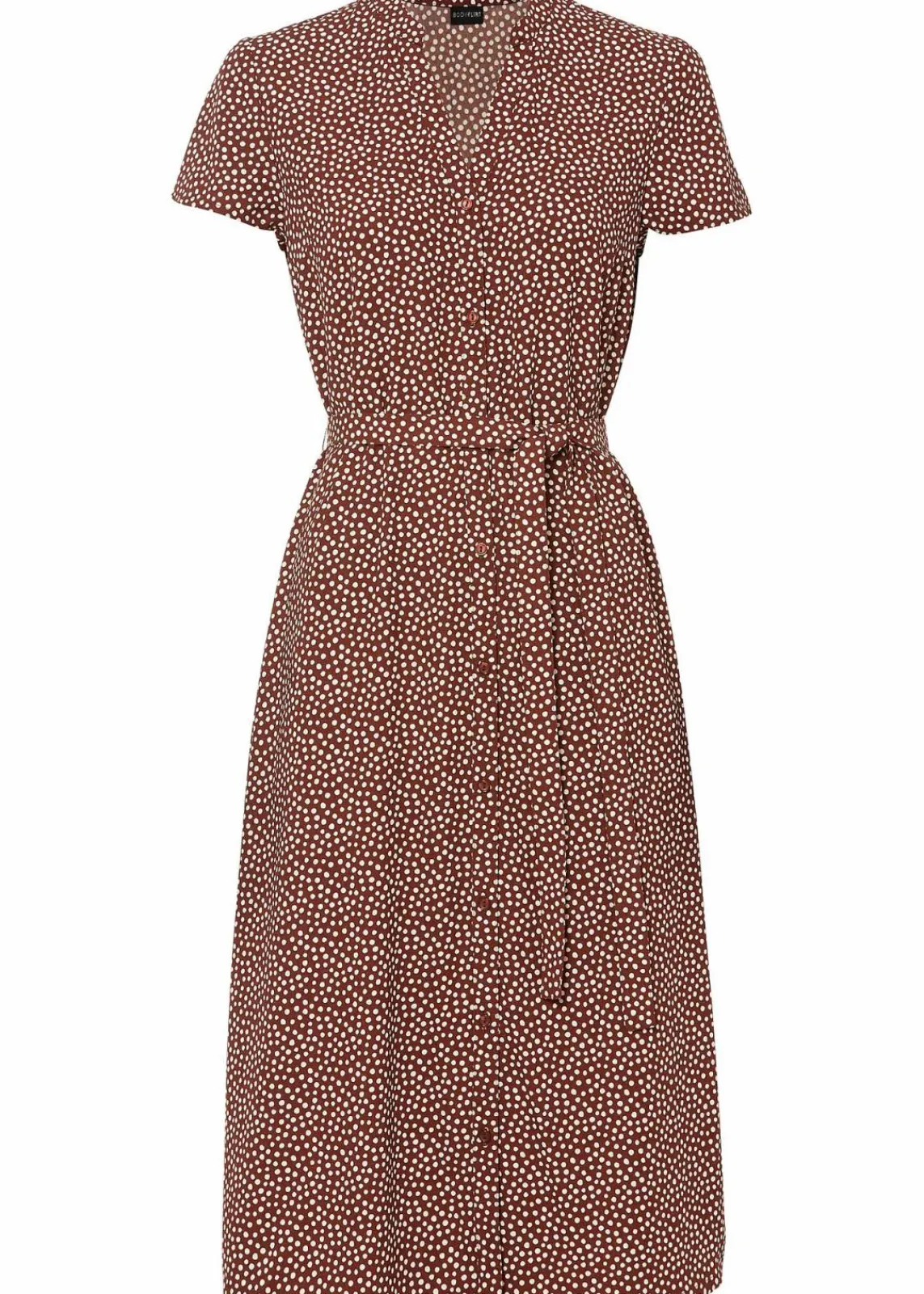 bonprix Bekleidung·Pullover & Strickjacken|Kleider^Blusenkleid mit Pünktchen rauchbraun/weiß gepunktet