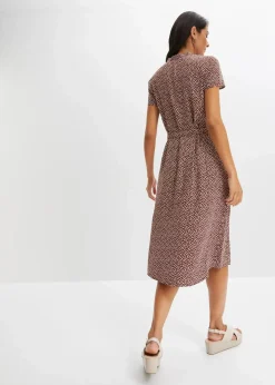 bonprix Bekleidung·Pullover & Strickjacken|Kleider^Blusenkleid mit Pünktchen rauchbraun/weiß gepunktet