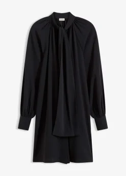 bonprix Bekleidung·Pullover & Strickjacken|Nachhaltigere Materialien^Blusenkleid mit Schluppenkragen schwarz