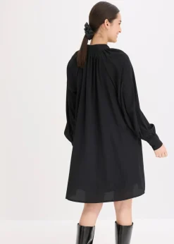 bonprix Bekleidung·Pullover & Strickjacken|Nachhaltigere Materialien^Blusenkleid mit Schluppenkragen schwarz