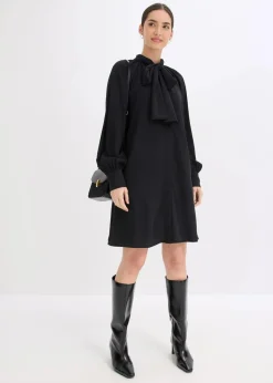 bonprix Bekleidung·Pullover & Strickjacken|Nachhaltigere Materialien^Blusenkleid mit Schluppenkragen schwarz