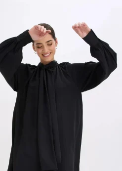 bonprix Bekleidung·Pullover & Strickjacken|Nachhaltigere Materialien^Blusenkleid mit Schluppenkragen schwarz