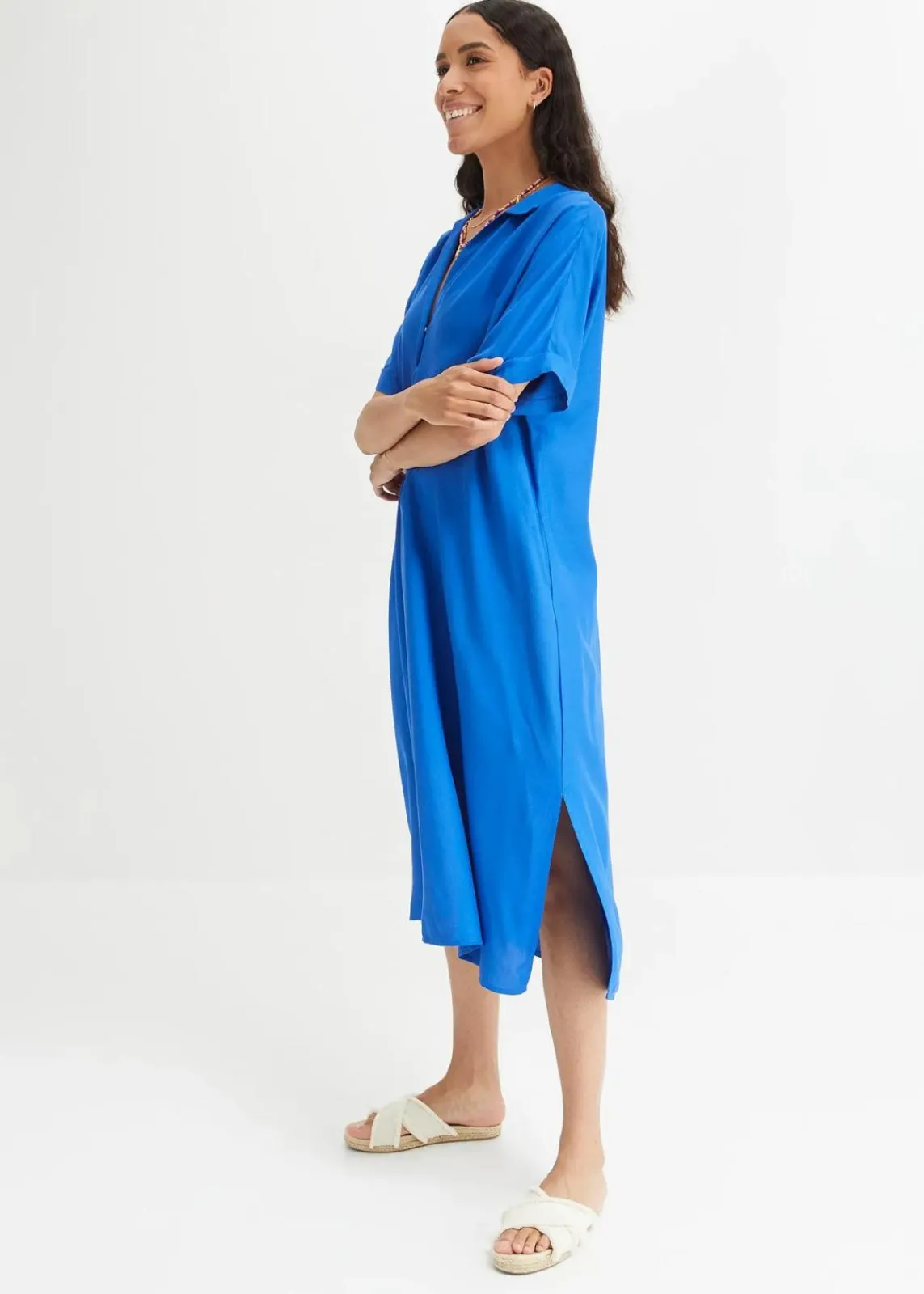 bonprix Kleider|Bekleidung·Pullover & Strickjacken^Blusenkleid mit Taschen arktikblau