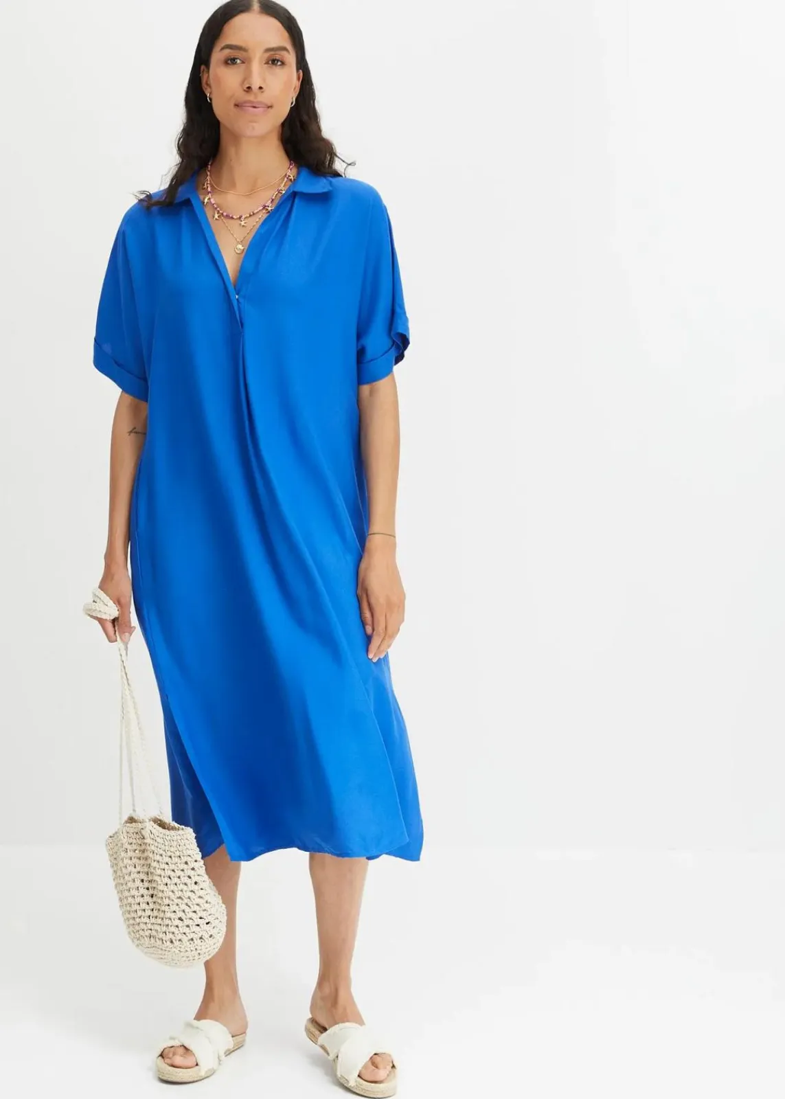 bonprix Kleider|Bekleidung·Pullover & Strickjacken^Blusenkleid mit Taschen arktikblau