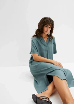 bonprix Bekleidung·Pullover & Strickjacken|Kleider^Blusenkleid mit Taschen graugrün