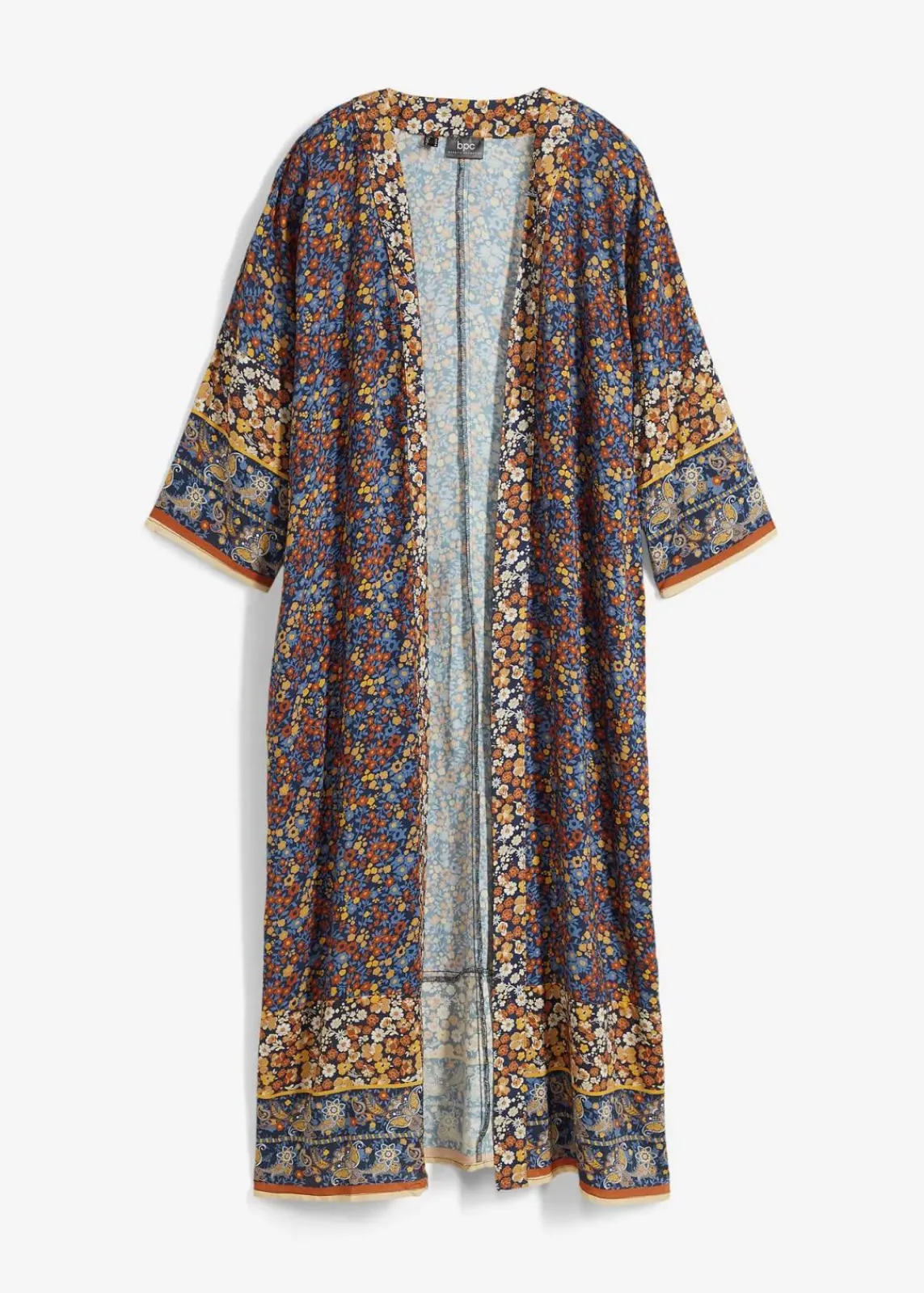 bonprix Bekleidung·Jacken & Mäntel|Blusen & Tuniken^Blusenmantel aus Viskose dunkelblau/hellsand/honig paisley