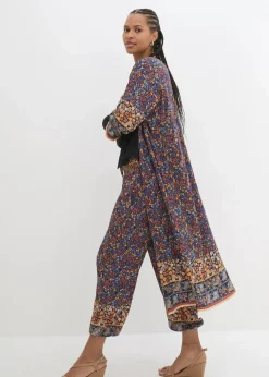 bonprix Bekleidung·Jacken & Mäntel|Blusen & Tuniken^Blusenmantel aus Viskose dunkelblau/hellsand/honig paisley