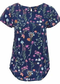 bonprix Bekleidung·Jacken & Mäntel|Blusen & Tuniken^Blusenshirt mitternachtsblau geblümt