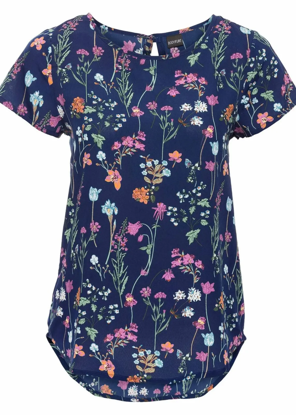 bonprix Bekleidung·Jacken & Mäntel|Blusen & Tuniken^Blusenshirt mitternachtsblau geblümt