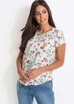 bonprix Blusen & Tuniken|Bekleidung·Jacken & Mäntel^Blusenshirt wollweiß geblümt