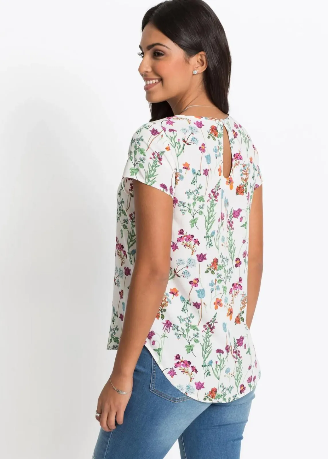 bonprix Blusen & Tuniken|Bekleidung·Jacken & Mäntel^Blusenshirt wollweiß geblümt