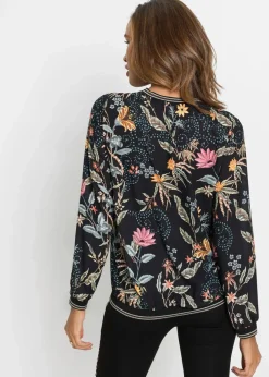 bonprix Bekleidung·Jacken & Mäntel|Blusen & Tuniken^Blusenshirt schwarz floral