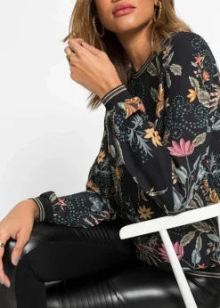 bonprix Bekleidung·Jacken & Mäntel|Blusen & Tuniken^Blusenshirt schwarz floral