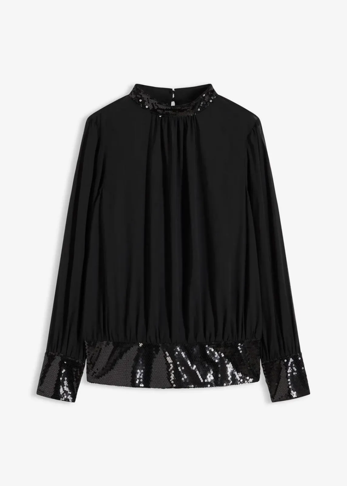 bonprix Bekleidung·Jacken & Mäntel|Festliche Mode^Blusenshirt aus feinem Tüll mit Pailletten schwarz