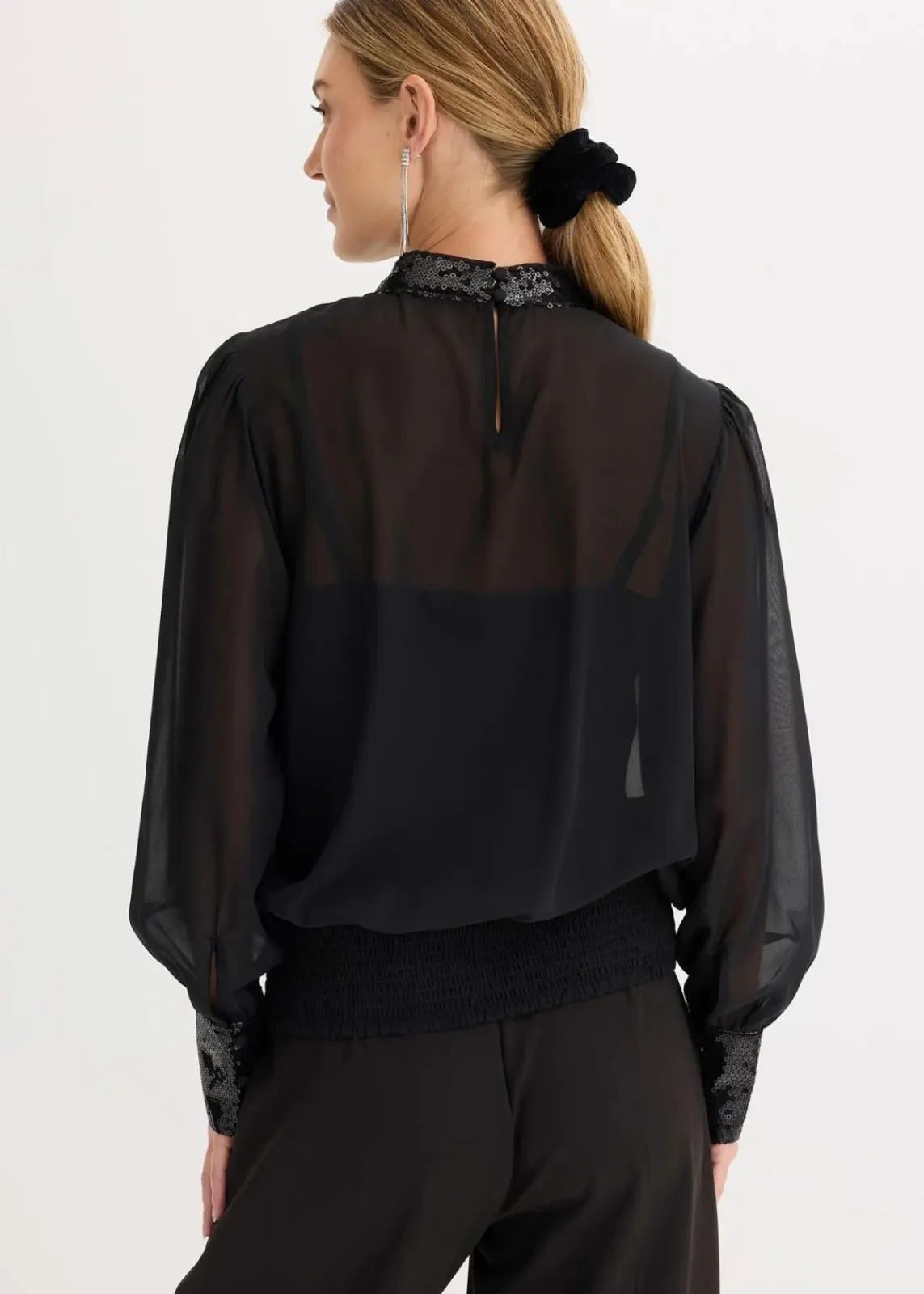 bonprix Bekleidung·Jacken & Mäntel|Festliche Mode^Blusenshirt aus feinem Tüll mit Pailletten schwarz