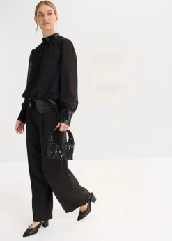 bonprix Bekleidung·Jacken & Mäntel|Festliche Mode^Blusenshirt aus feinem Tüll mit Pailletten schwarz