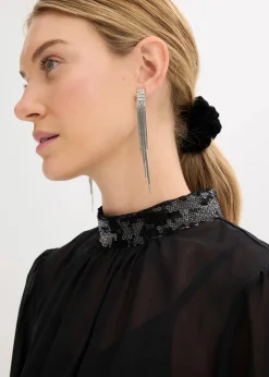 bonprix Bekleidung·Jacken & Mäntel|Festliche Mode^Blusenshirt aus feinem Tüll mit Pailletten schwarz